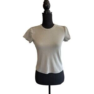 Marine Layer Women's Olive Green Ribbed Cropped Tee Shirt Size S Cotton Modal